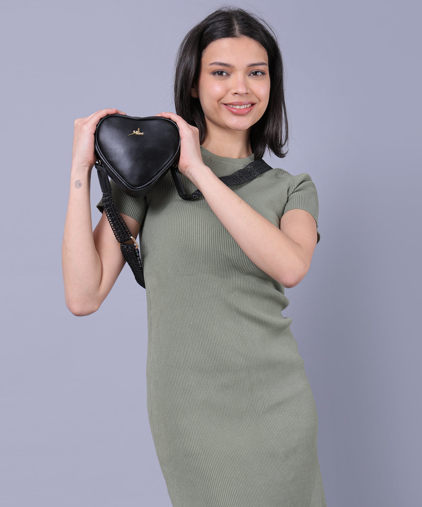 Black Heart Shaped Sling Bag