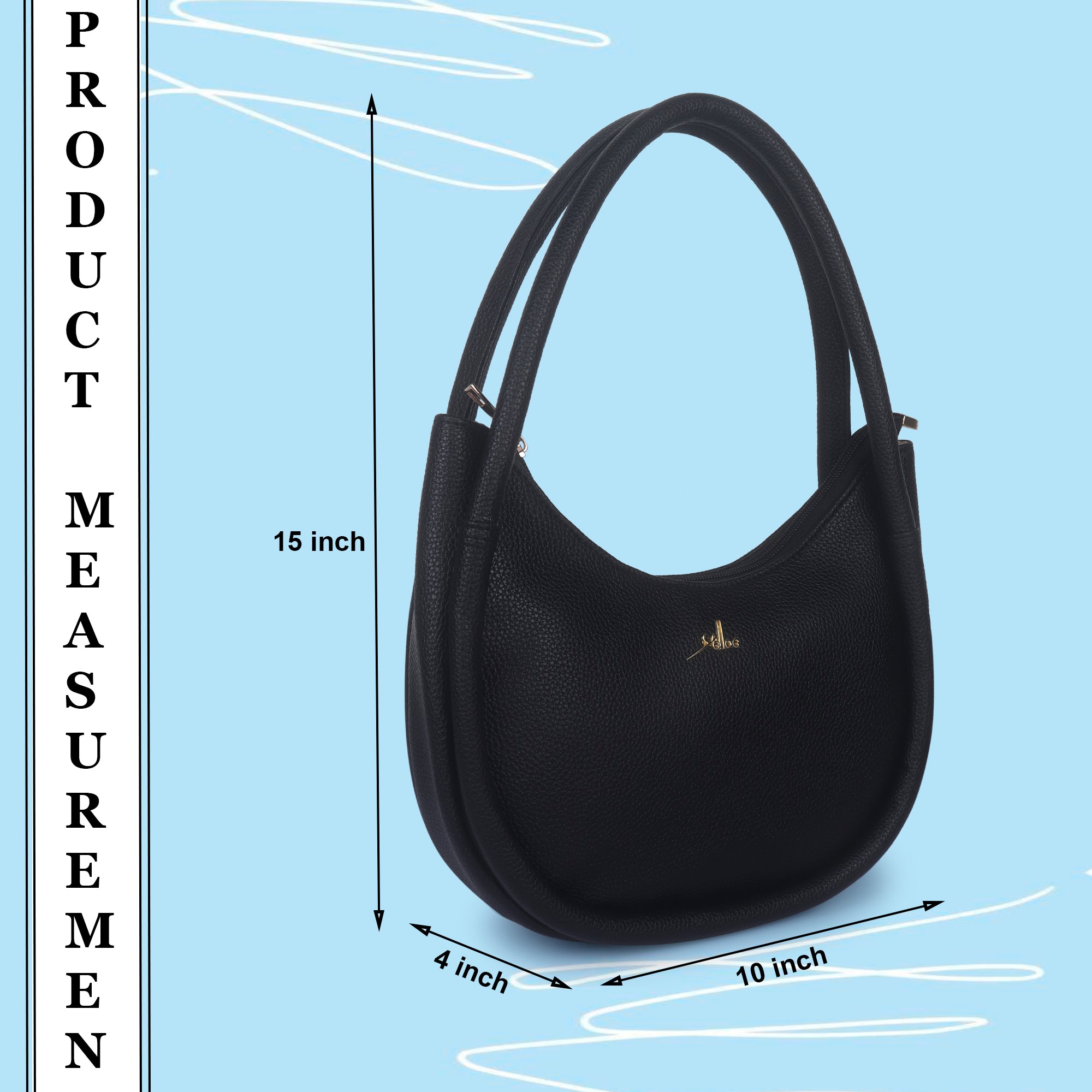 Black Synthetic Leather Baguette Bag For Women