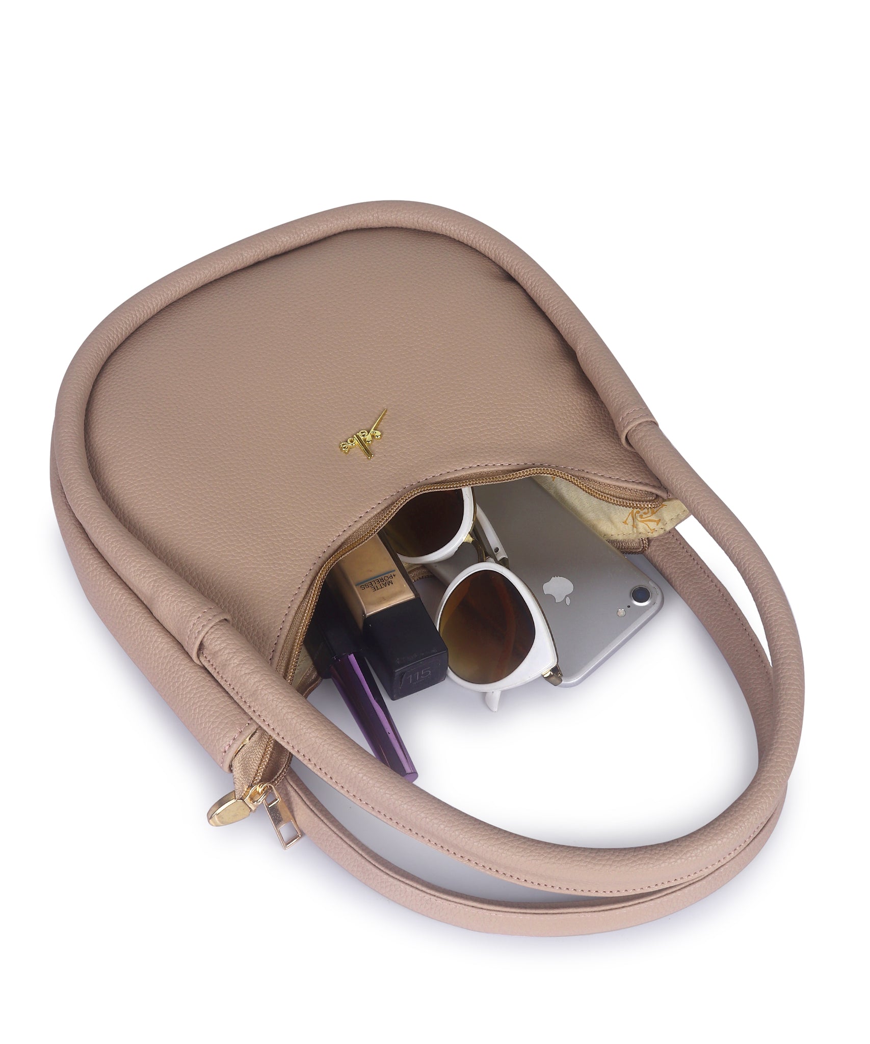 Beige Synthetic Leather Baguette Bag For Women