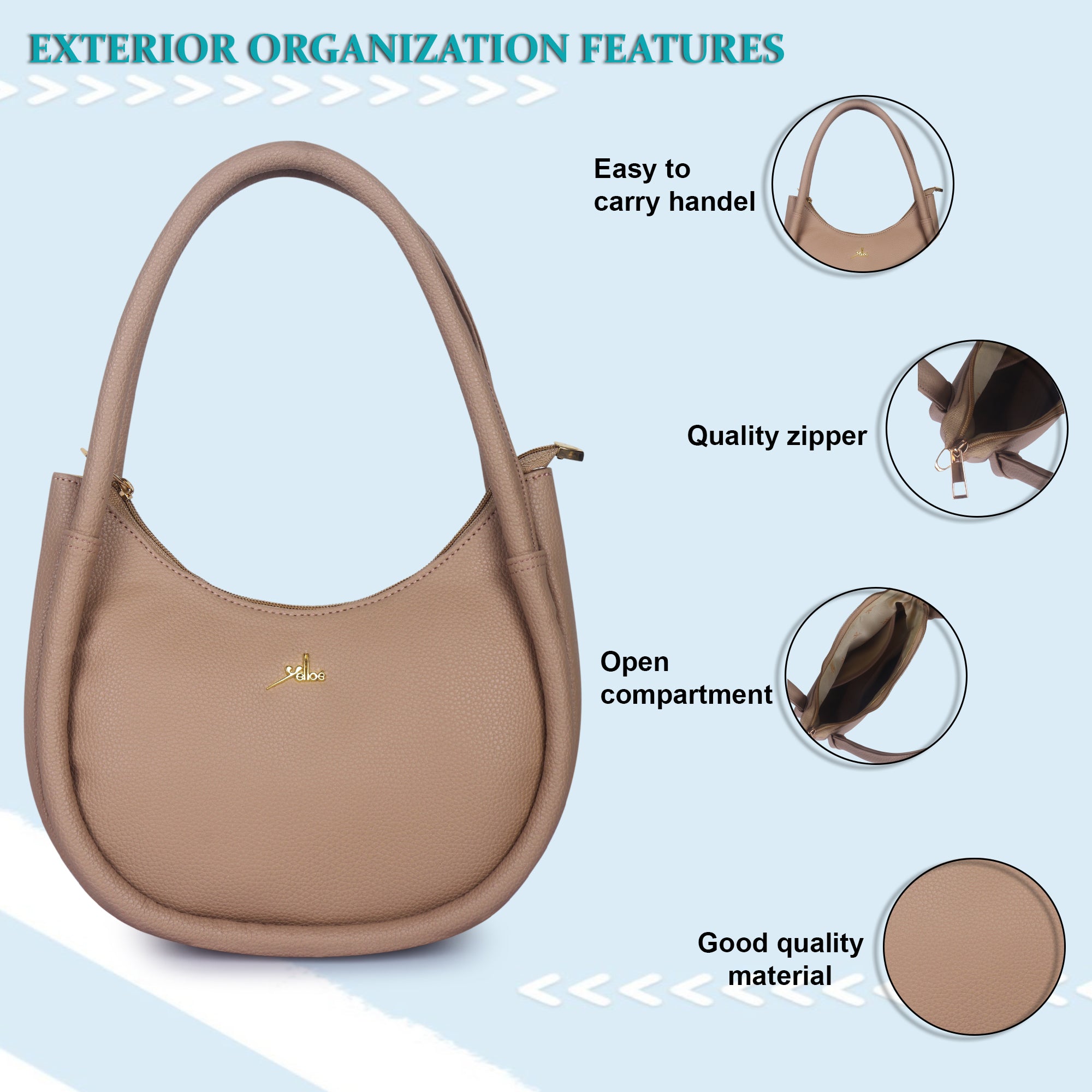 Beige Synthetic Leather Baguette Bag For Women