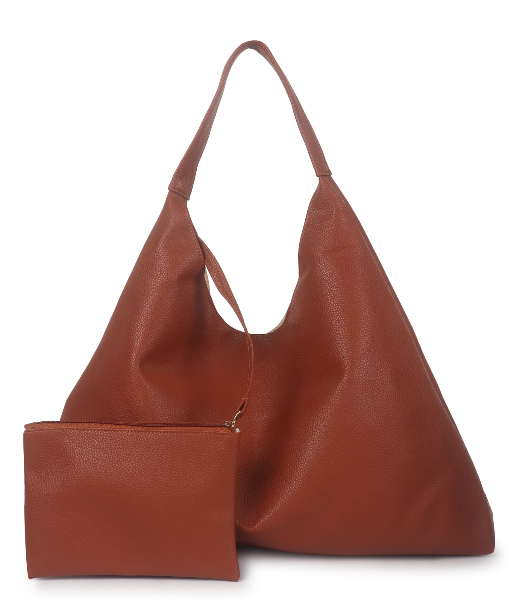 Tan Synthetic Leather Handbag Bag With Hanging Pouch For Women