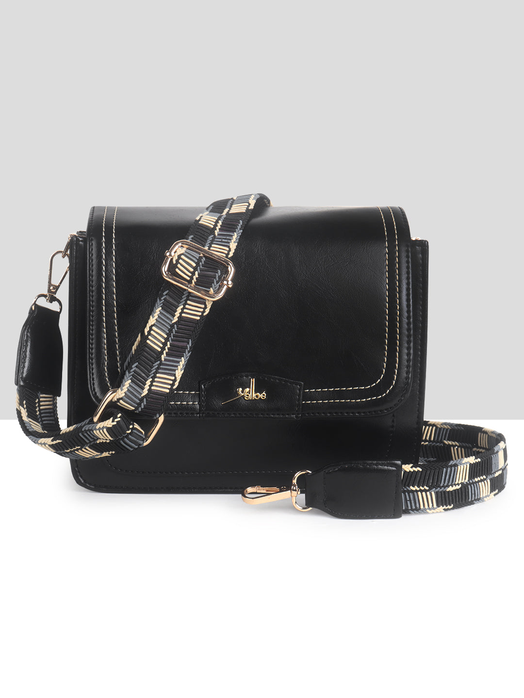 Black Multicompartment Sling Bag For Women