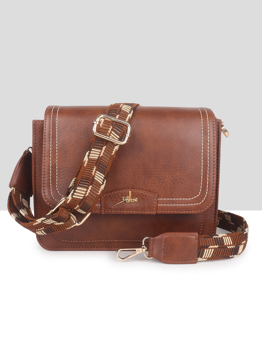 Tan Multicompartment Sling Bag For Women