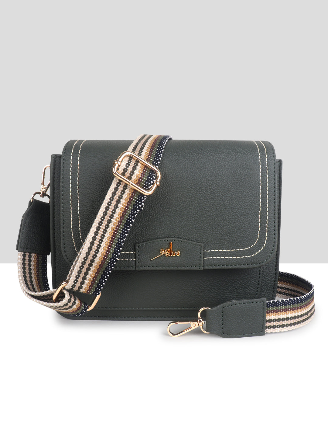 Green Multicompartment Sling Bag For Women