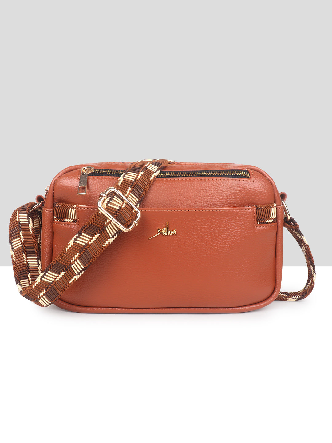 Tan Multicompartment Sling Bag For Women