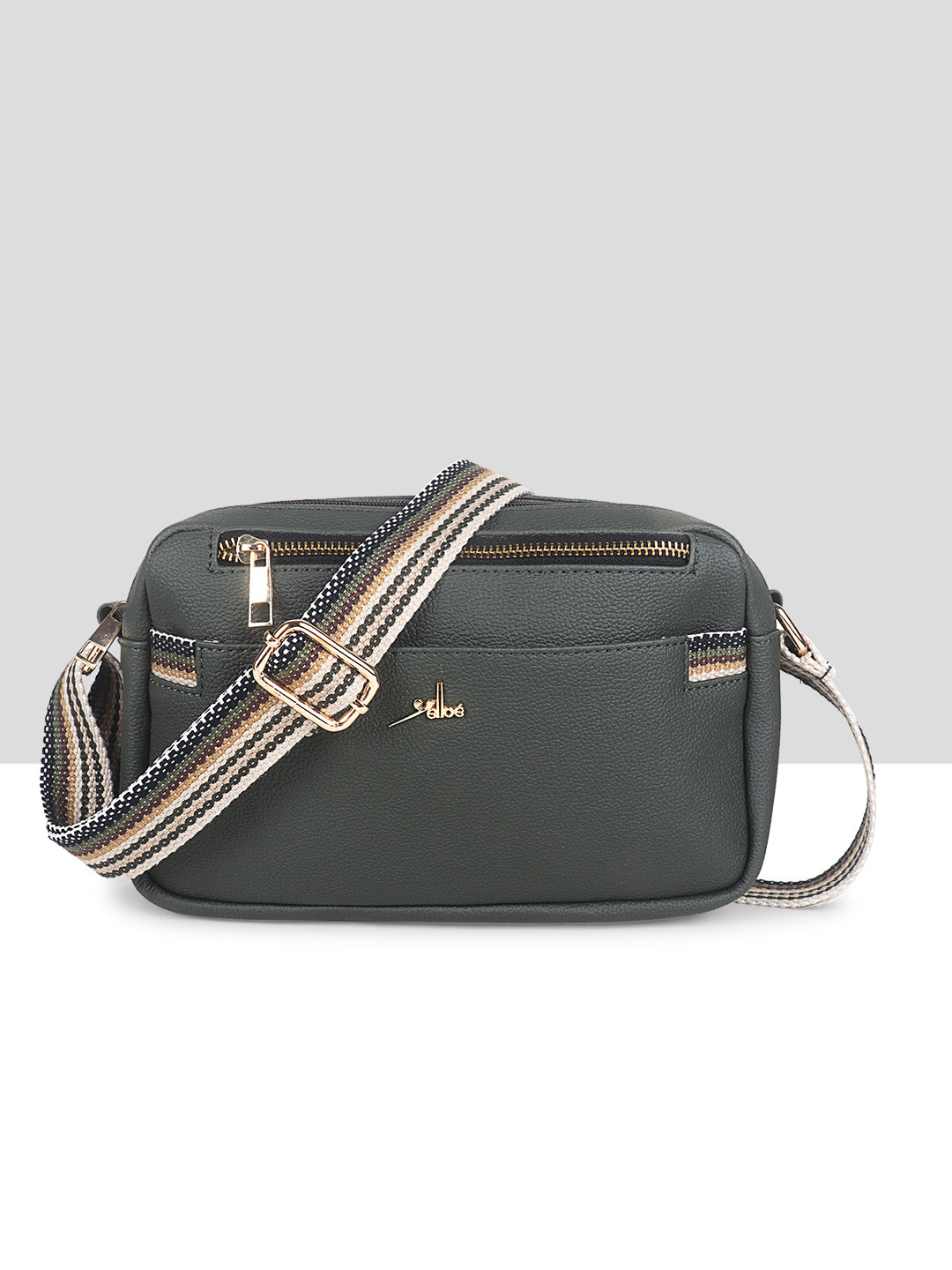 Green Multicompartment Sling Bag For Women