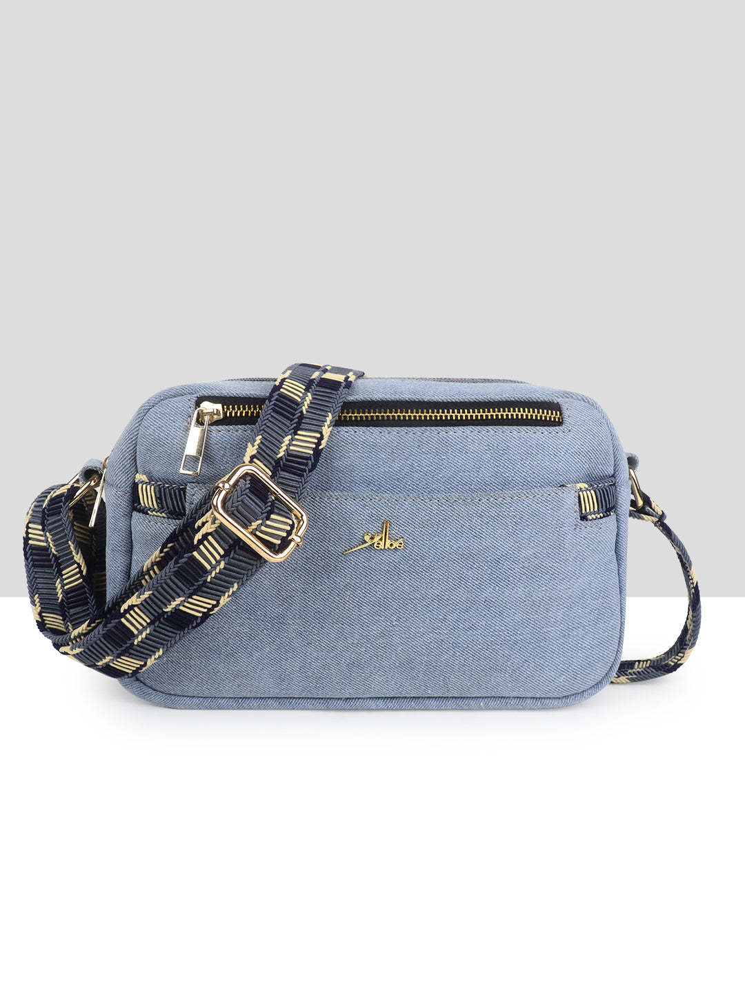 Denim Blue Multicompartment Sling Bag For Women