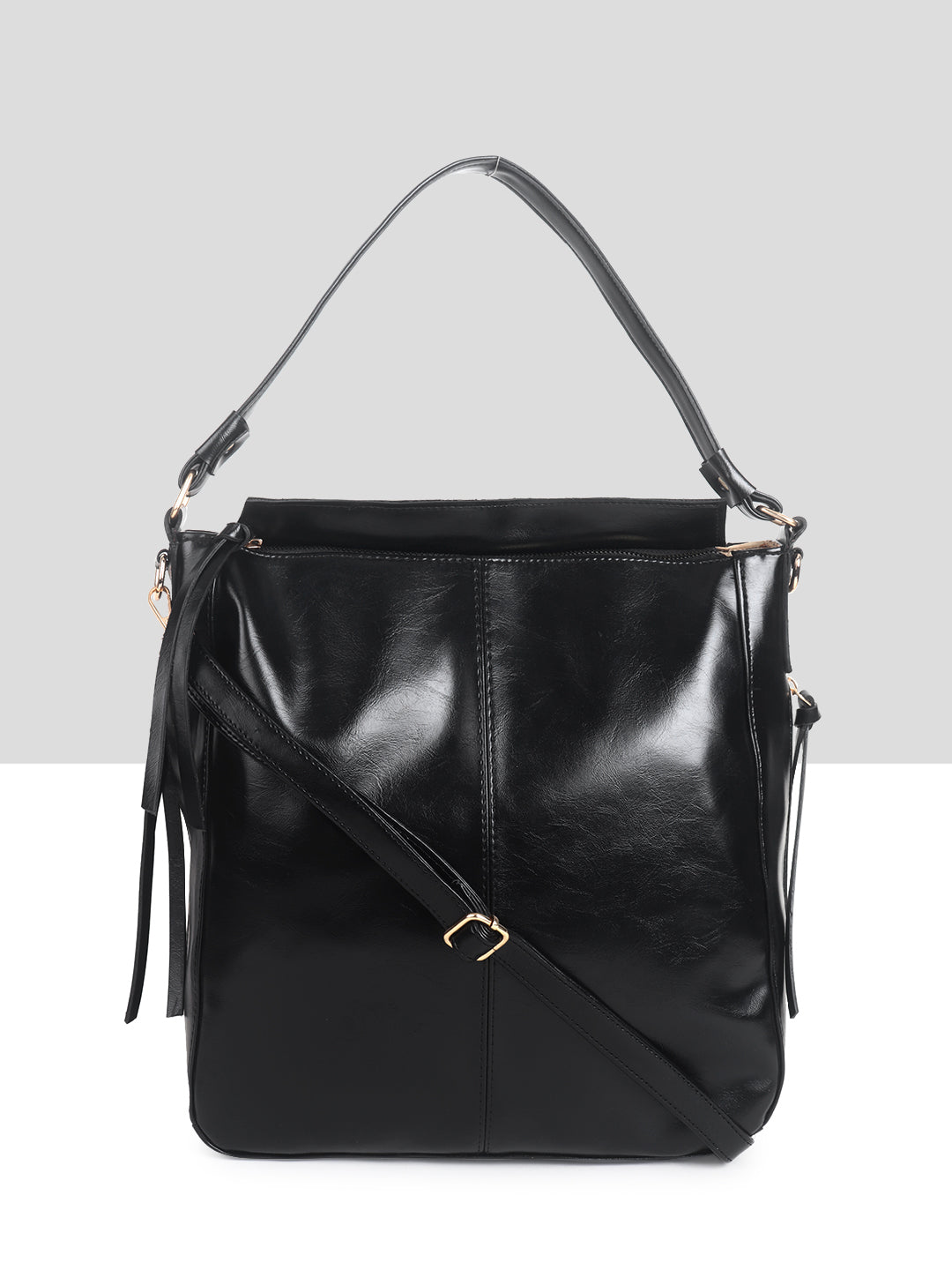 Black Synthetic Leather Handbag for Women