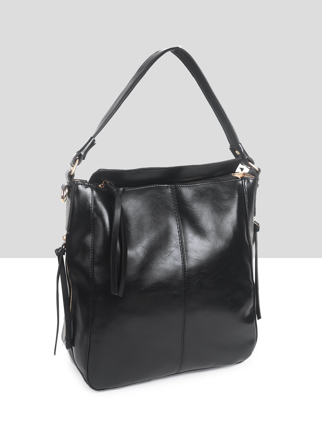 Black Synthetic Leather Handbag for Women