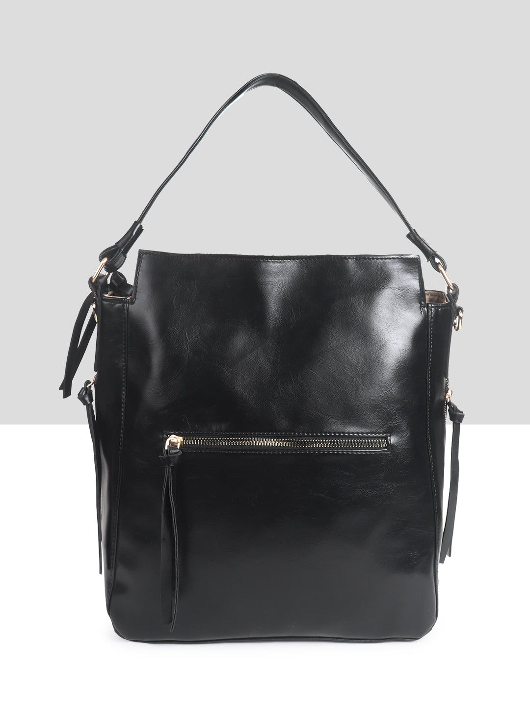 Black Synthetic Leather Handbag for Women