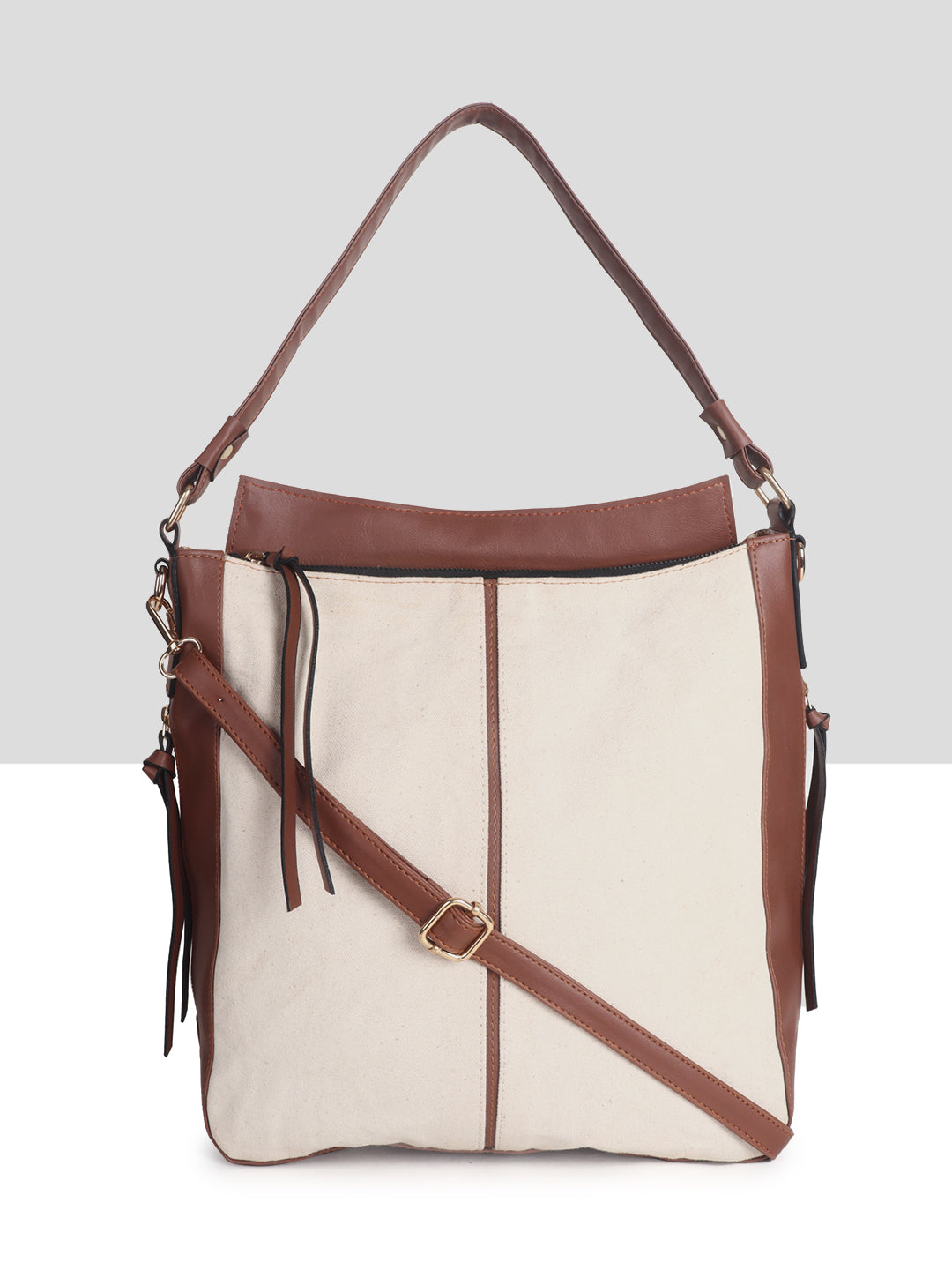 Off White-Tan Canvas Handbag for Women