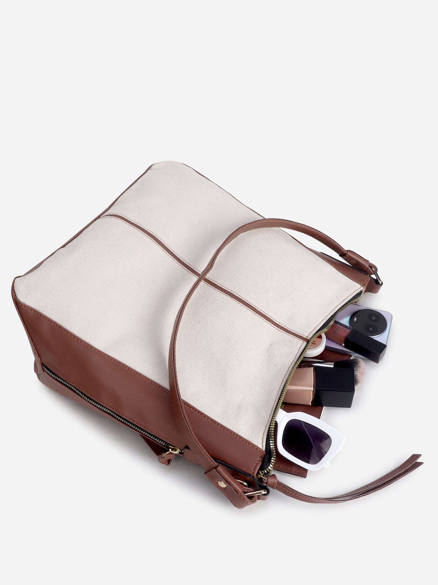 Off White-Tan Canvas Handbag for Women