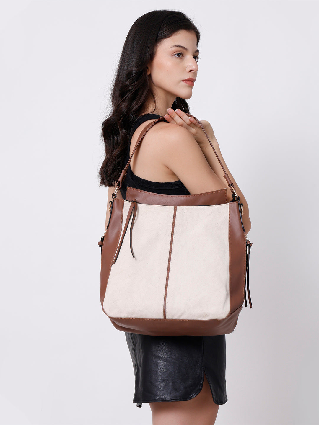 Off White-Tan Canvas Handbag for Women