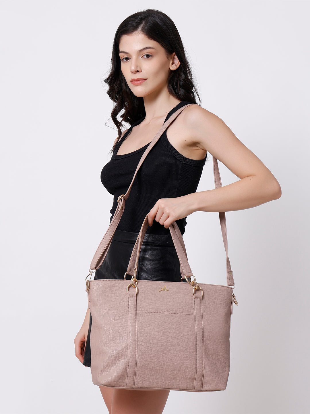 Pink Synthetic Leather Shoulder Bag for Women