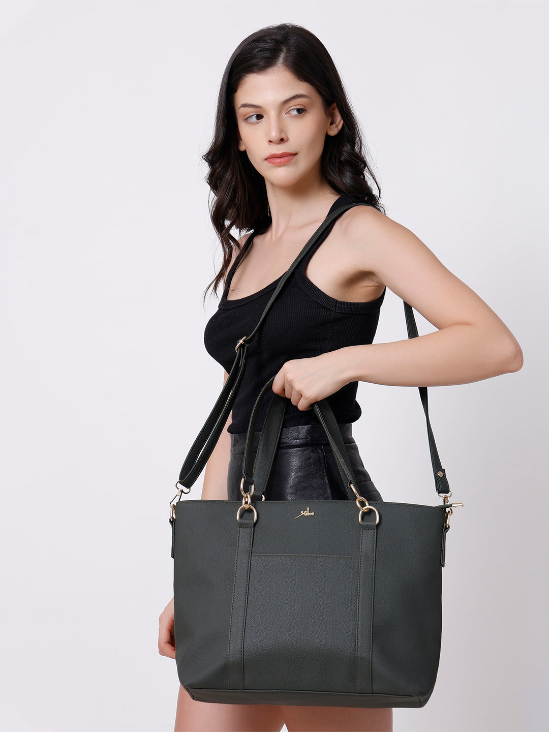 Green Synthetic Leather Shoulder Bag for Women