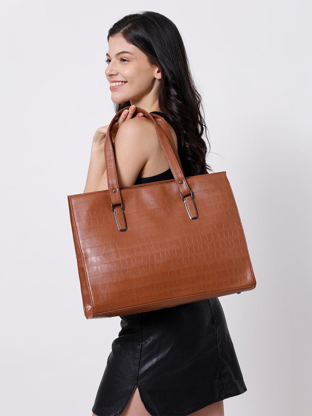 Tan PU Leather Shoulder Bag for Women