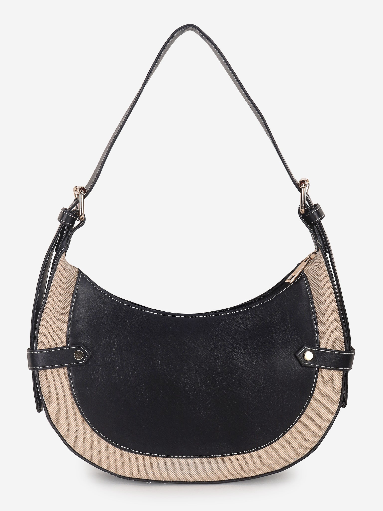 Black Beige Baguette Hand Bag