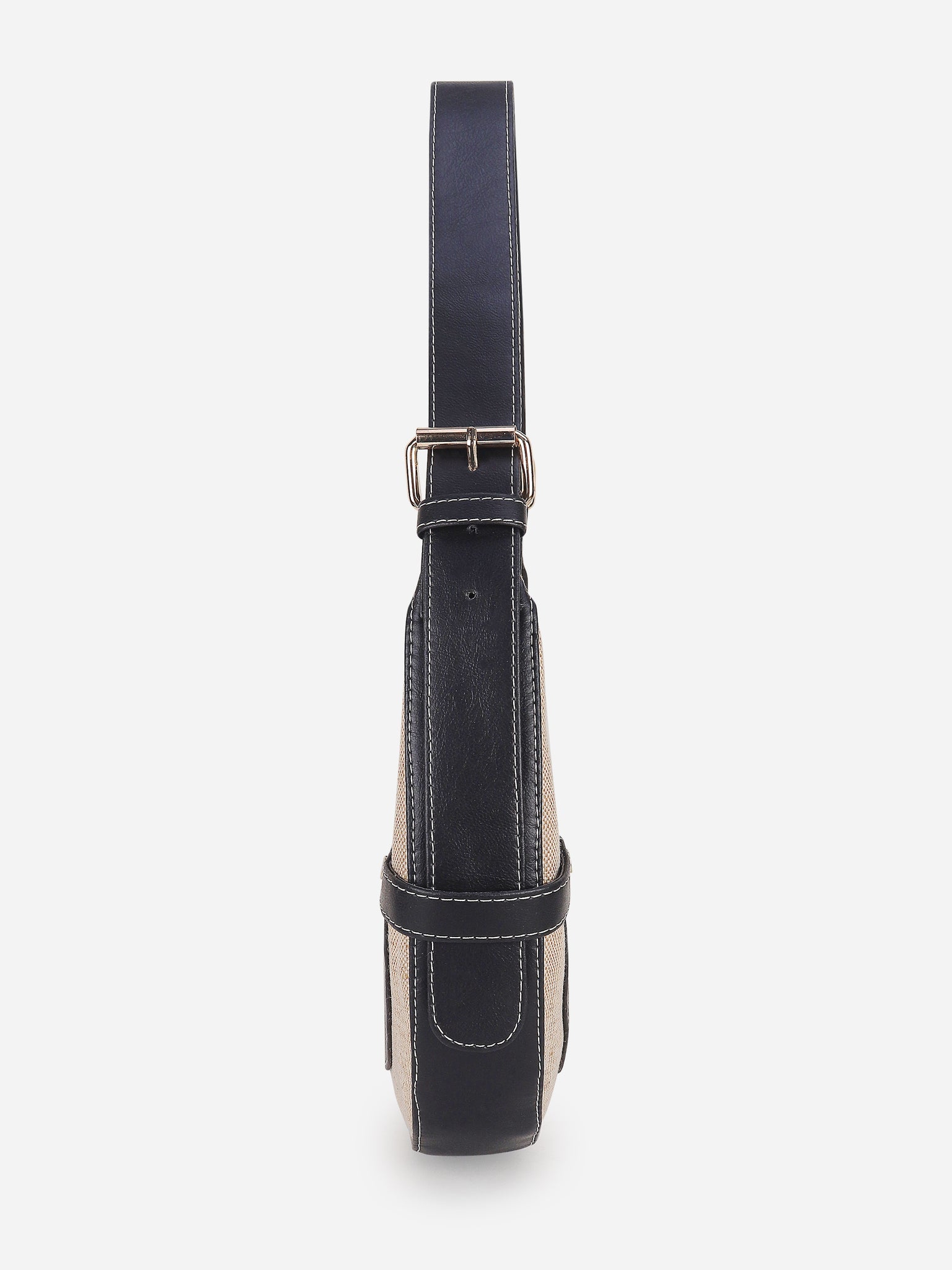 Black Beige Baguette Hand Bag