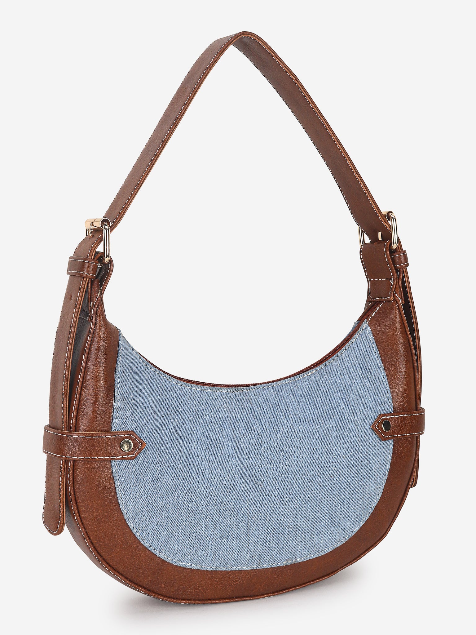 Blue Tan Baguette Hand Bag