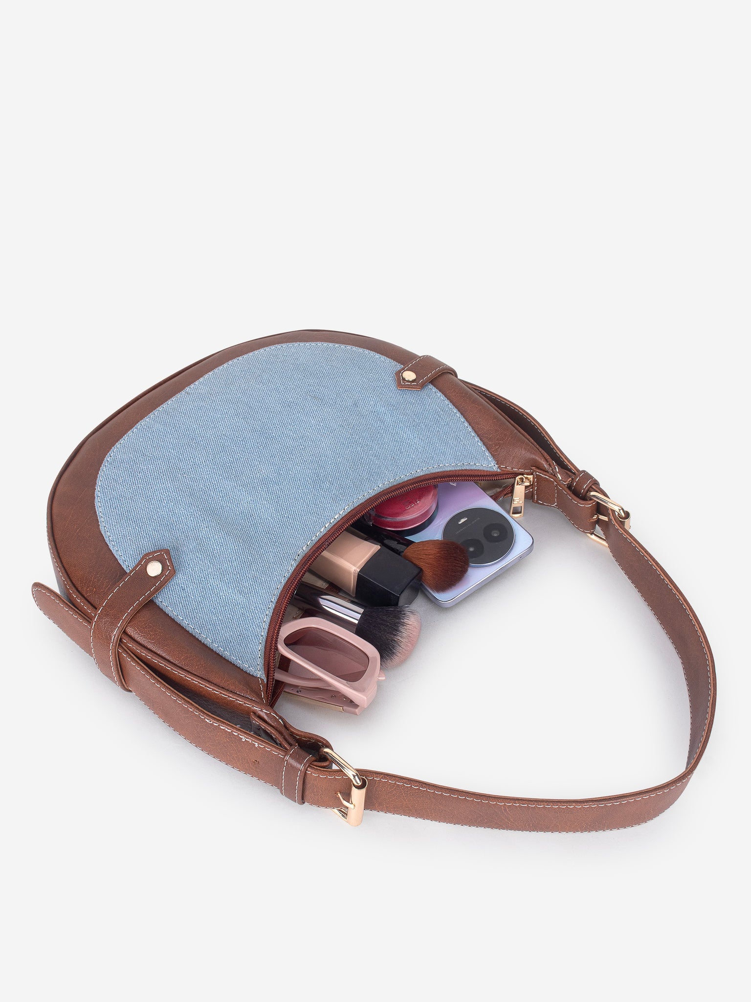 Blue Tan Baguette Hand Bag