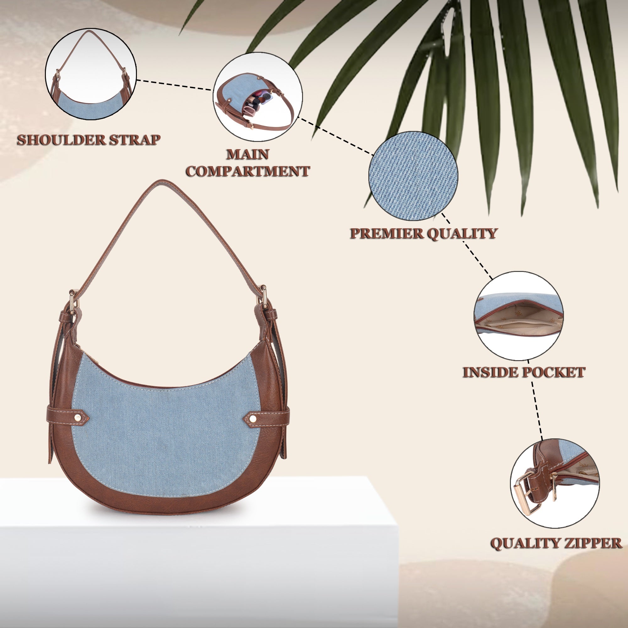 Blue Tan Baguette Hand Bag