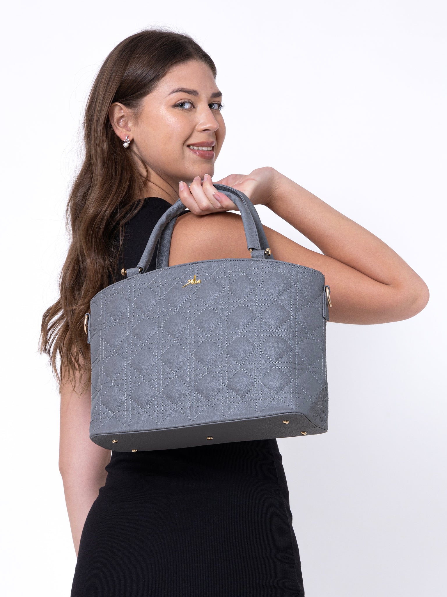 Grey Spacious Quilted Hand Bag