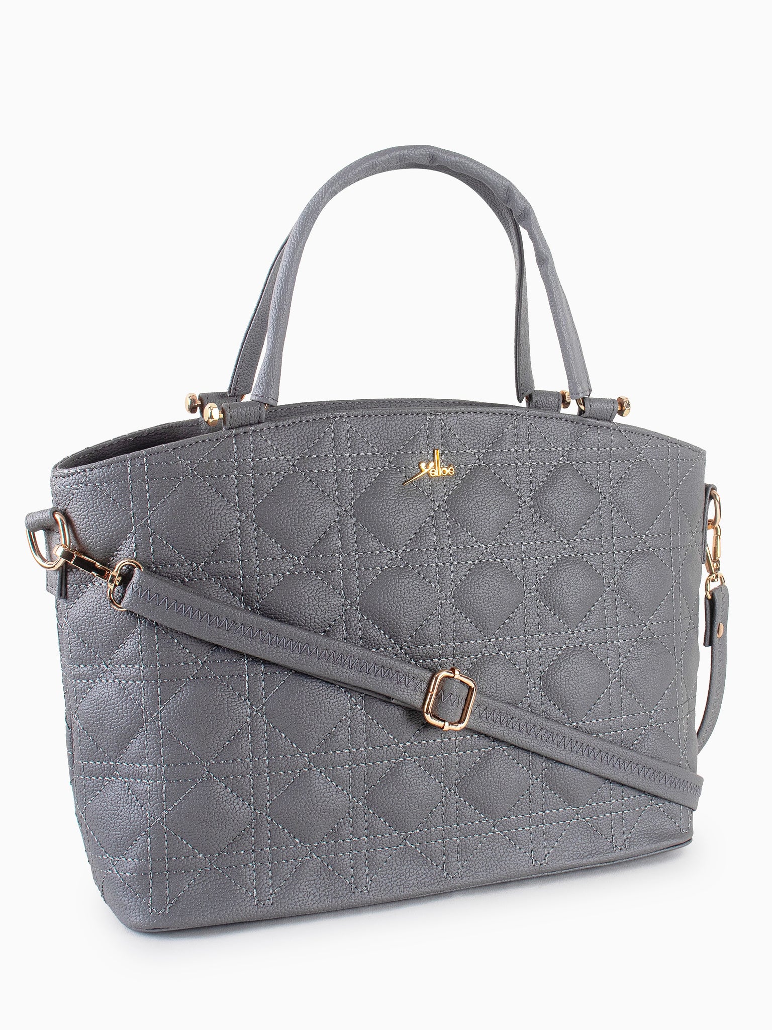 Grey Spacious Quilted Hand Bag