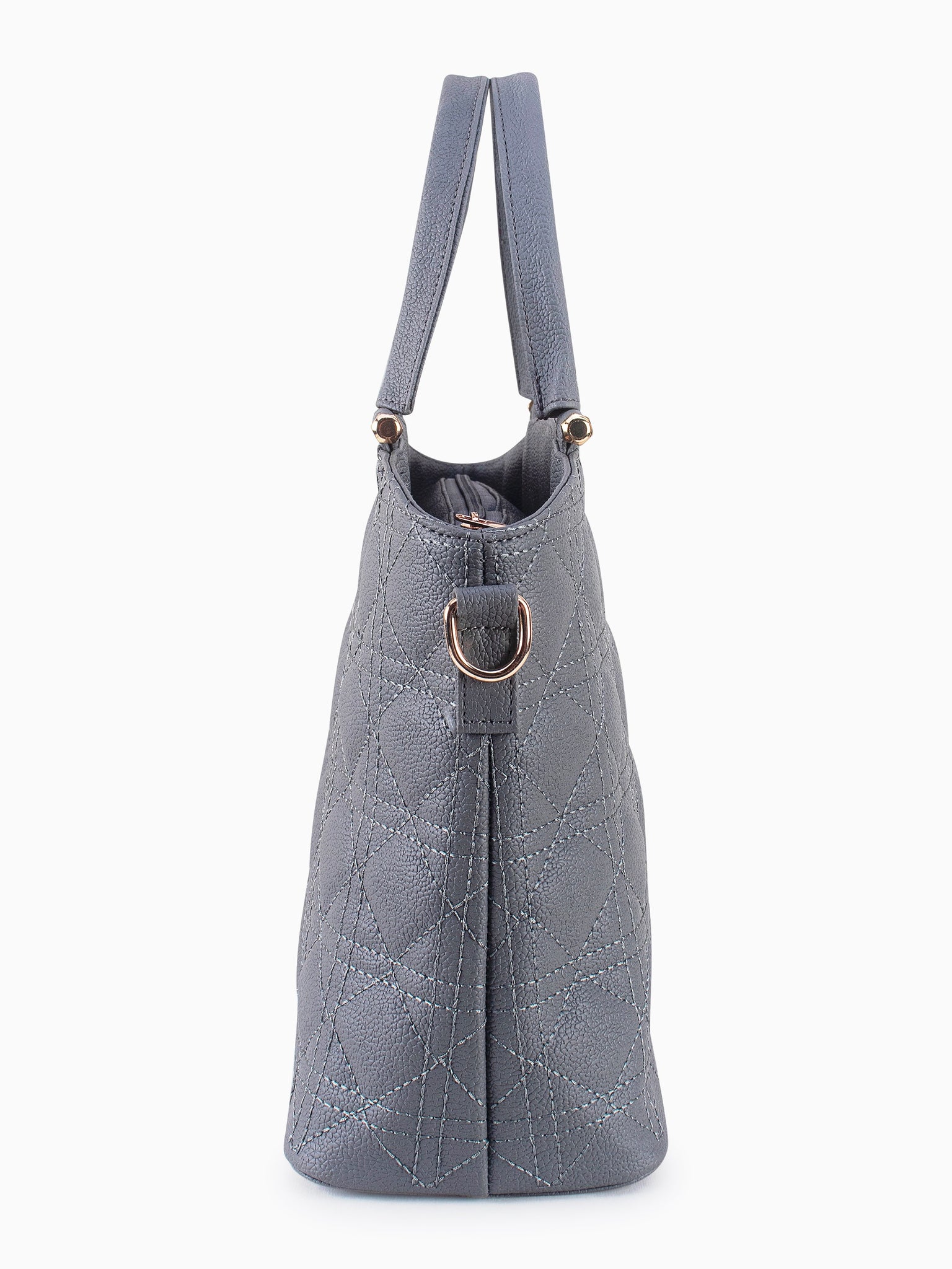 Grey Spacious Quilted Hand Bag