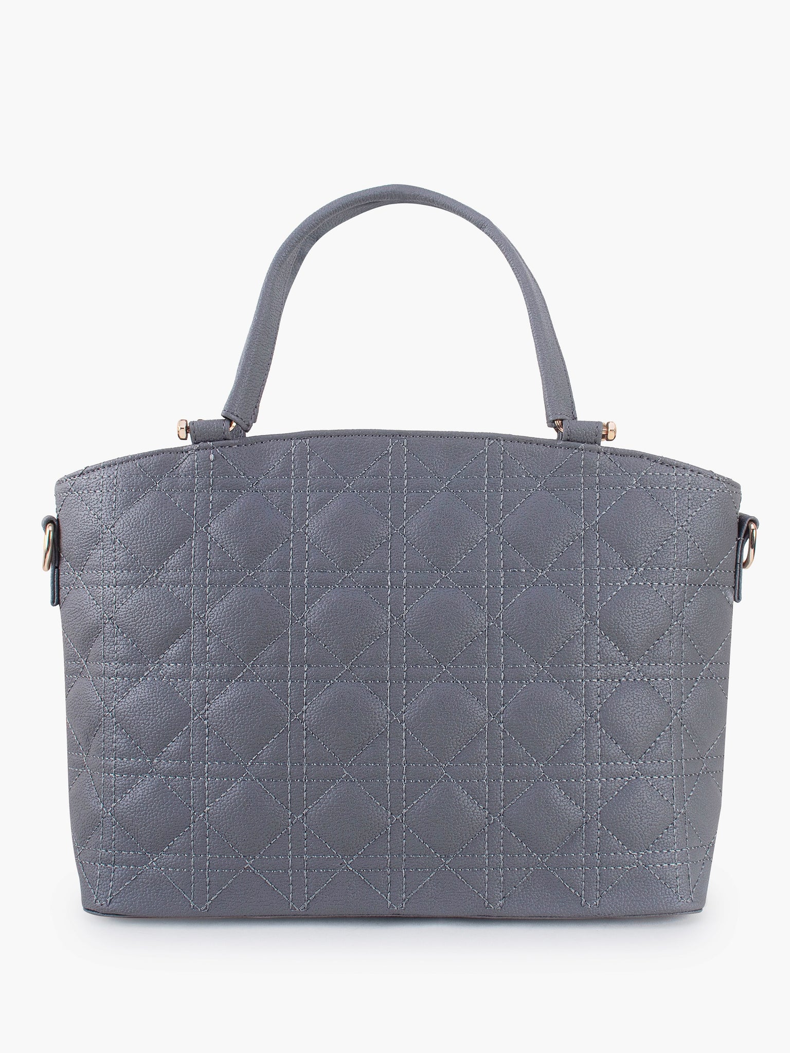 Grey Spacious Quilted Hand Bag