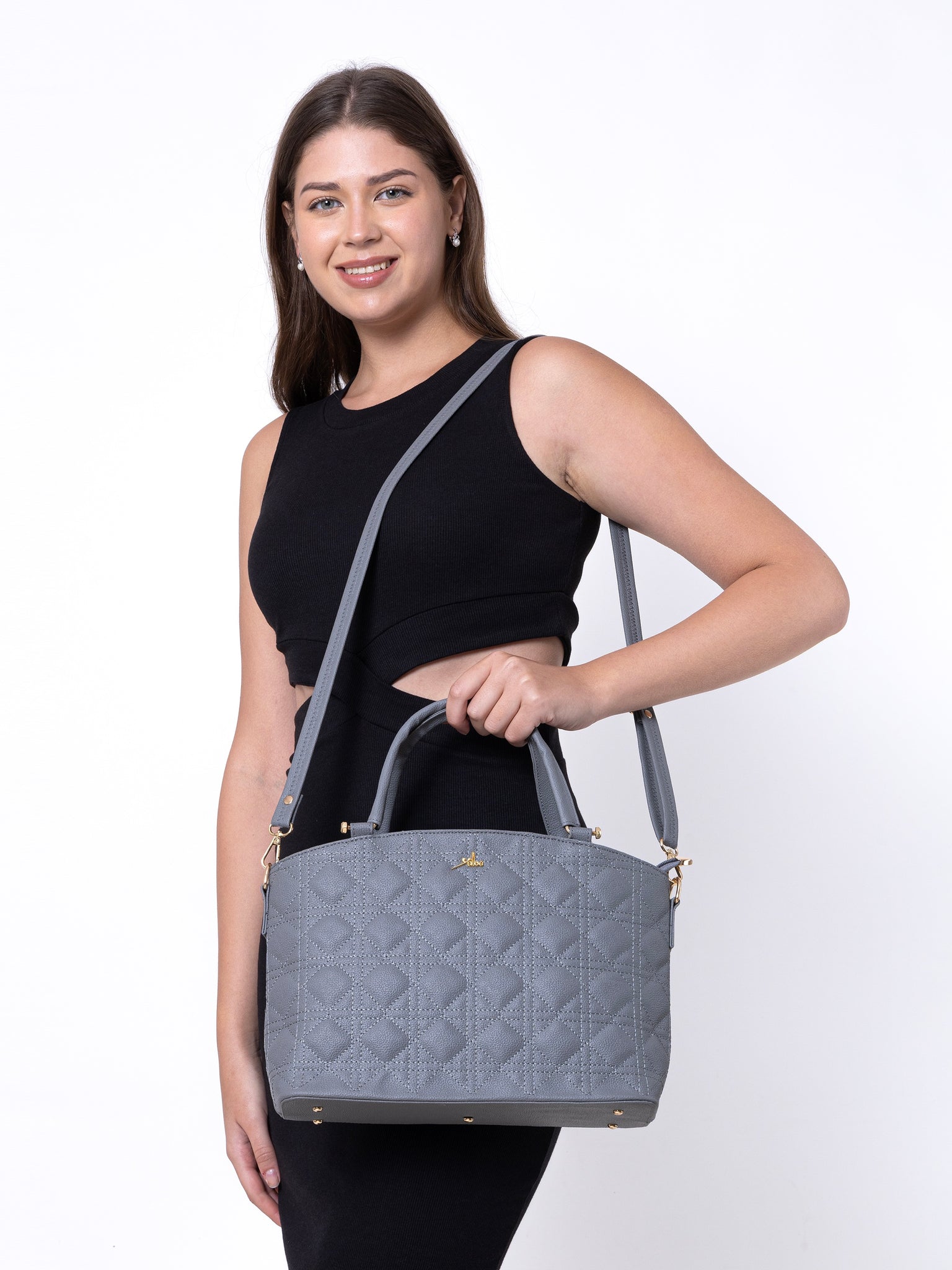 Grey Spacious Quilted Hand Bag