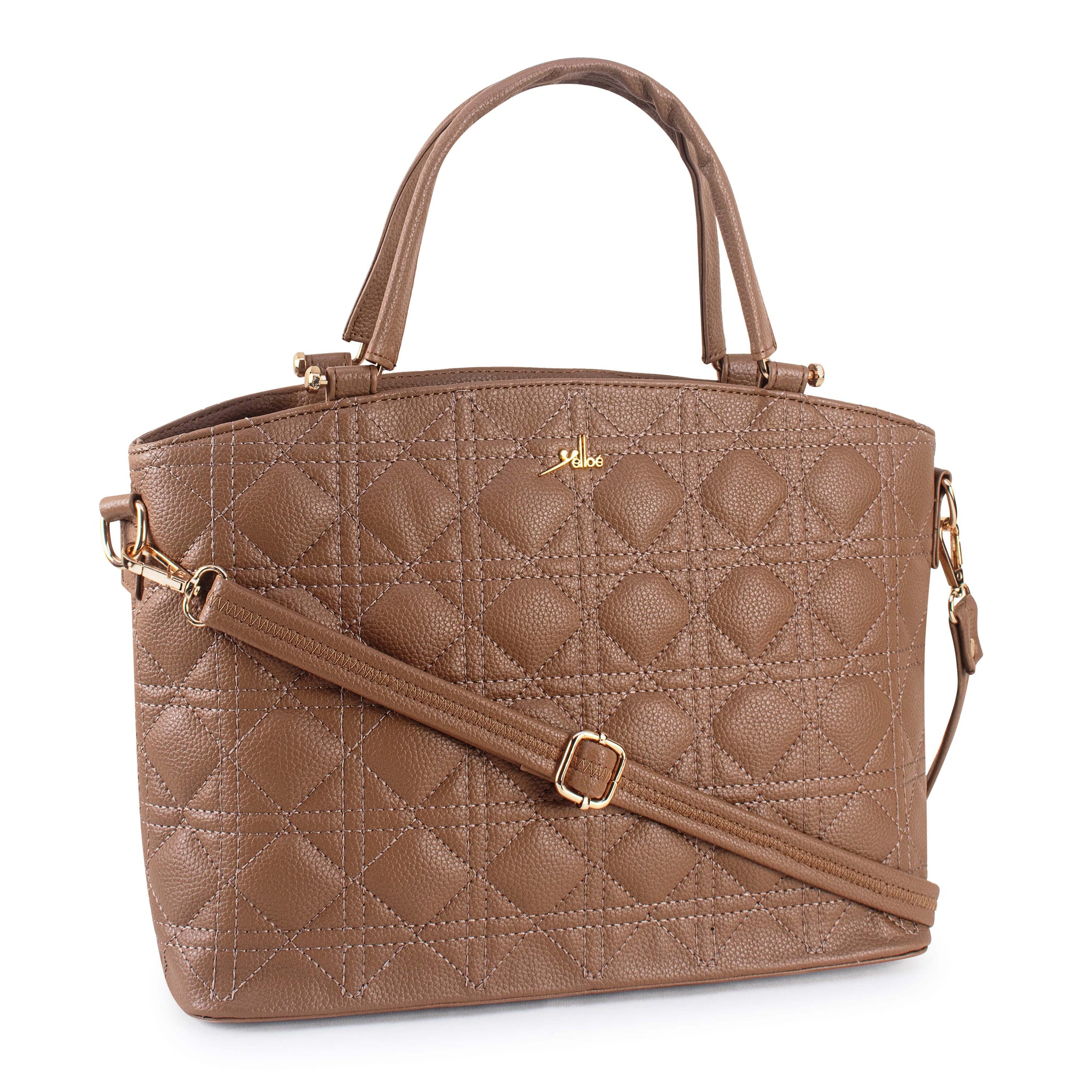 Beige Spacious Quilted Hand Bag