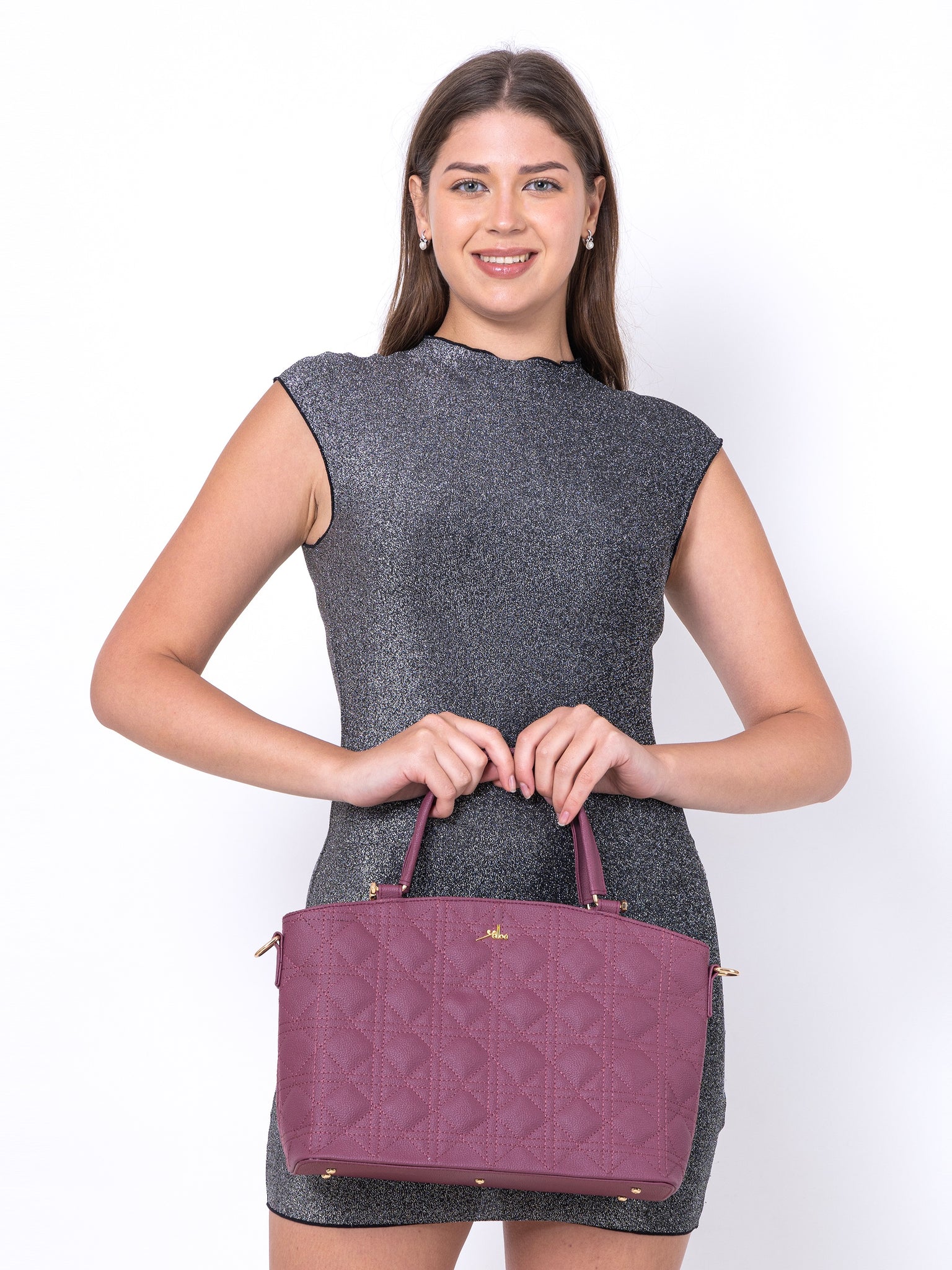 Wine Spacious Quilted Hand Bag