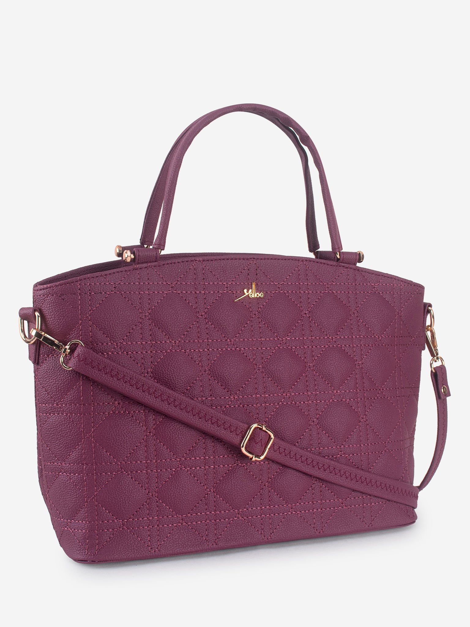 Wine Spacious Quilted Hand Bag