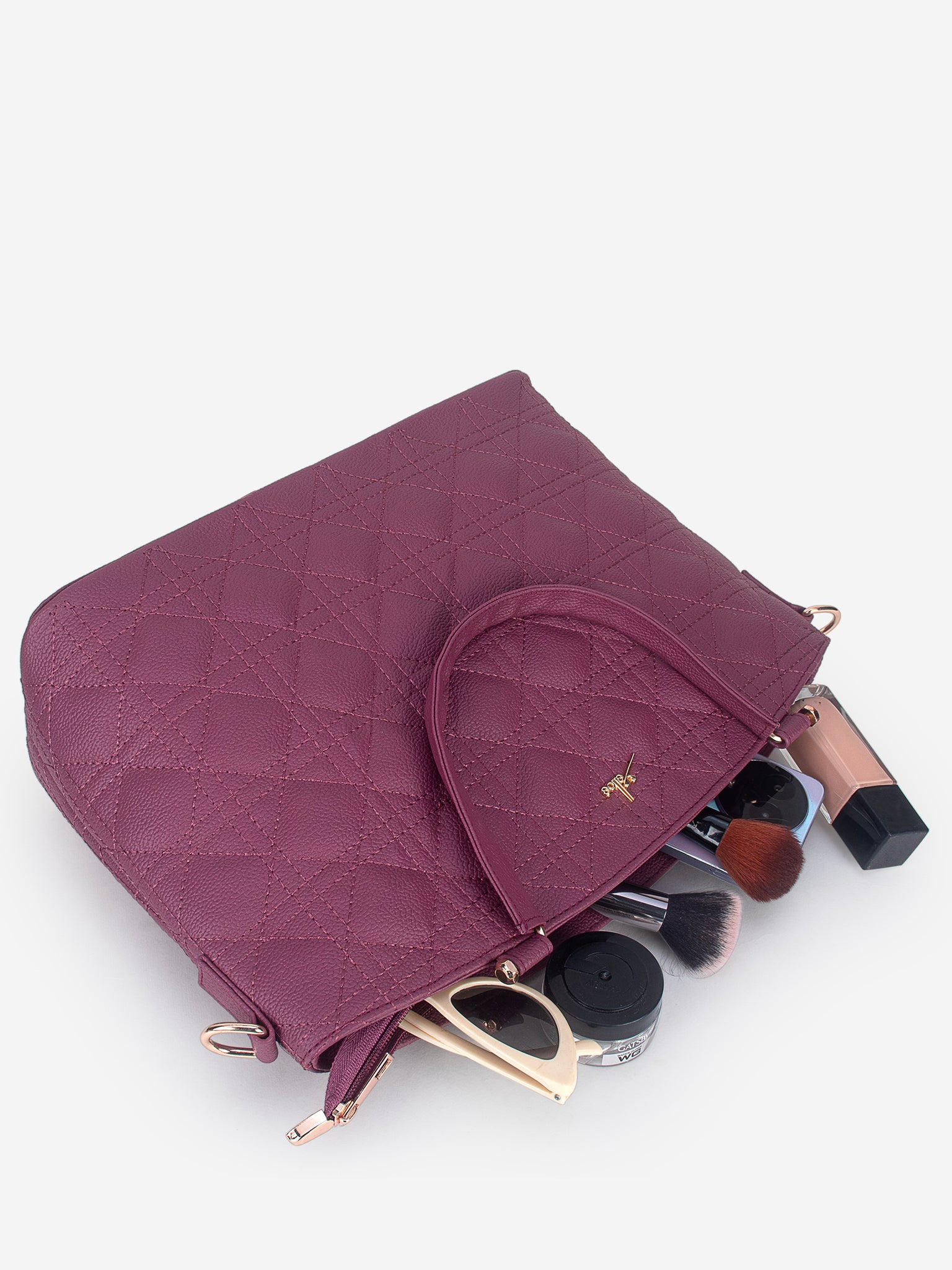 Wine Spacious Quilted Hand Bag