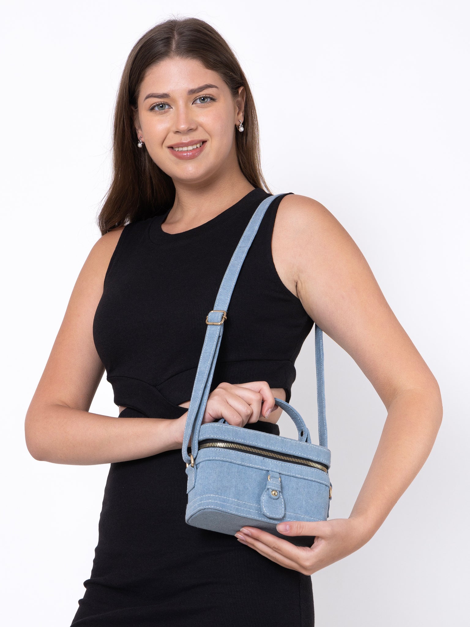 Blue Denim Bucket Sling Bag