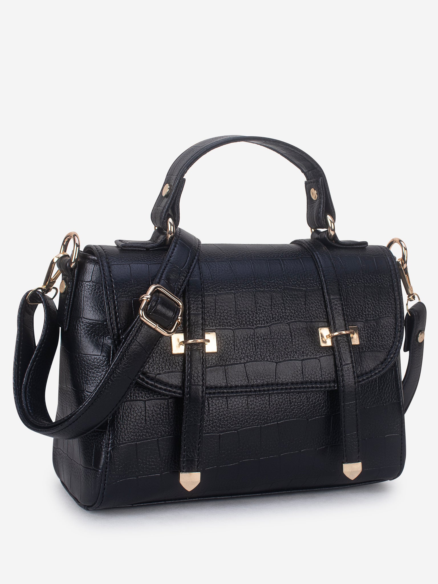 Black Croco Satchel Handbag