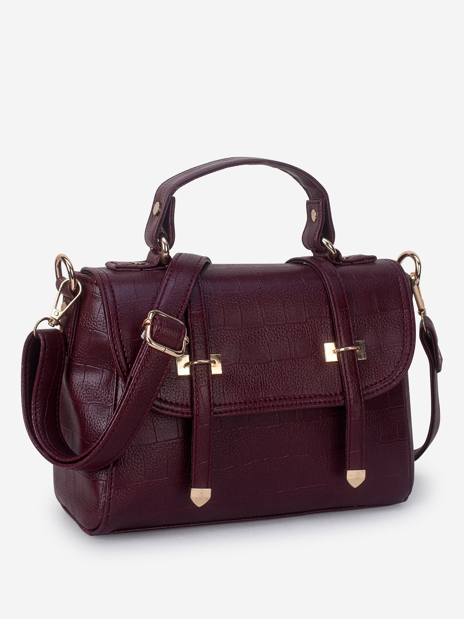 Maroon Croco Satchel Hand bag