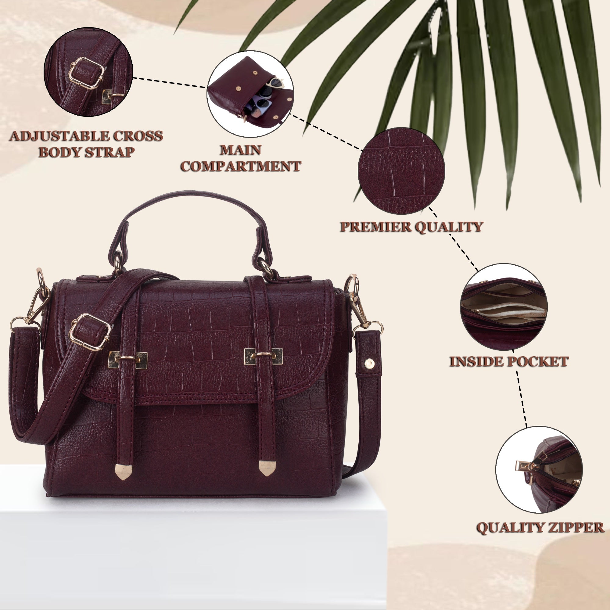 Maroon Croco Satchel Hand bag