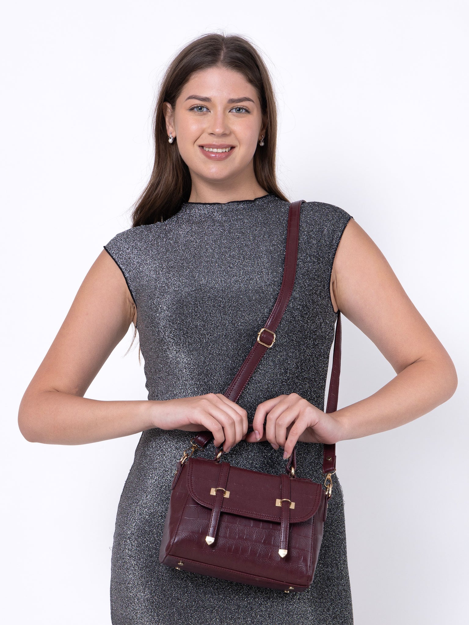 Maroon Croco Satchel Hand bag