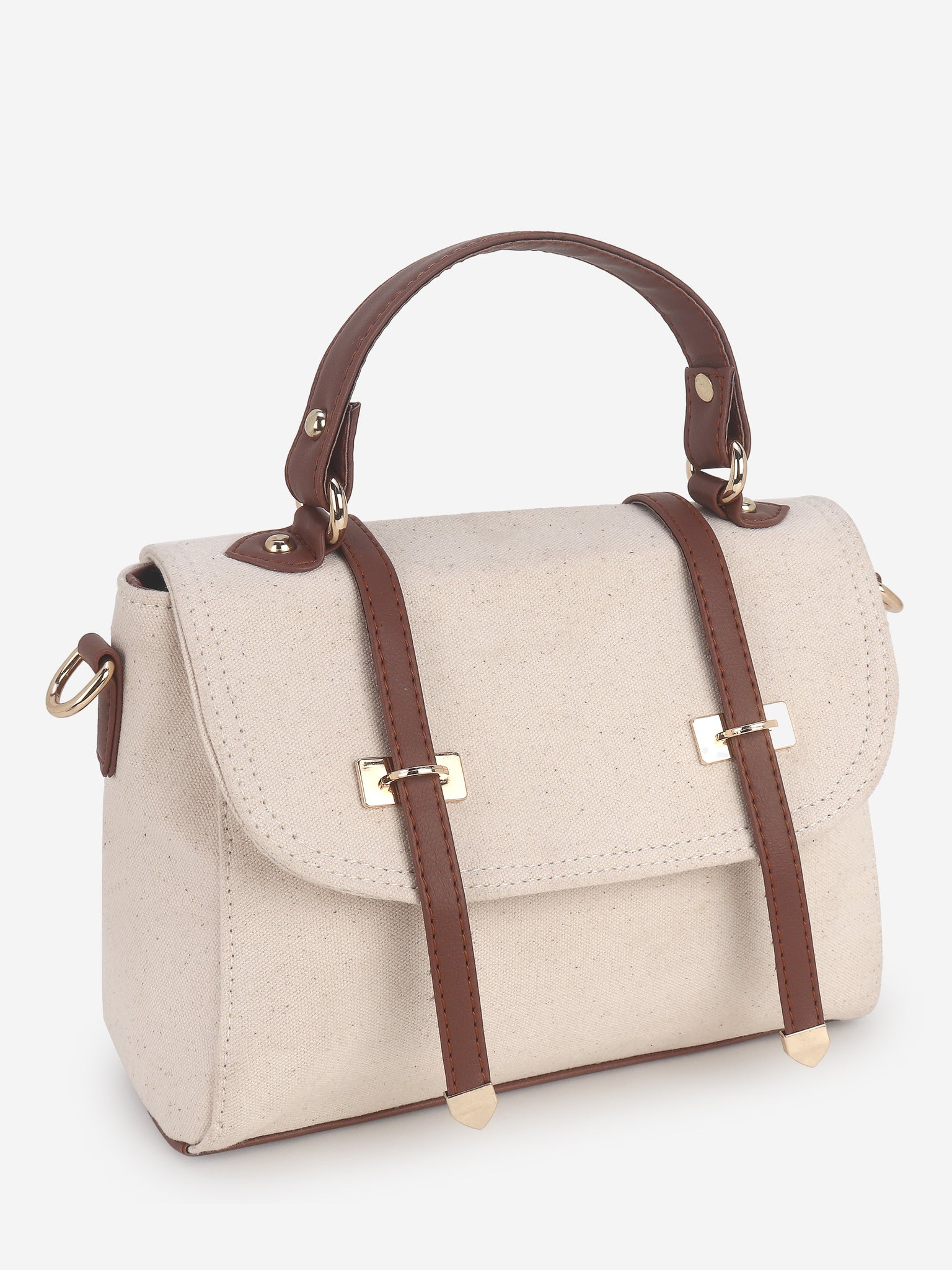 Off White-Tan Satchel Handbag