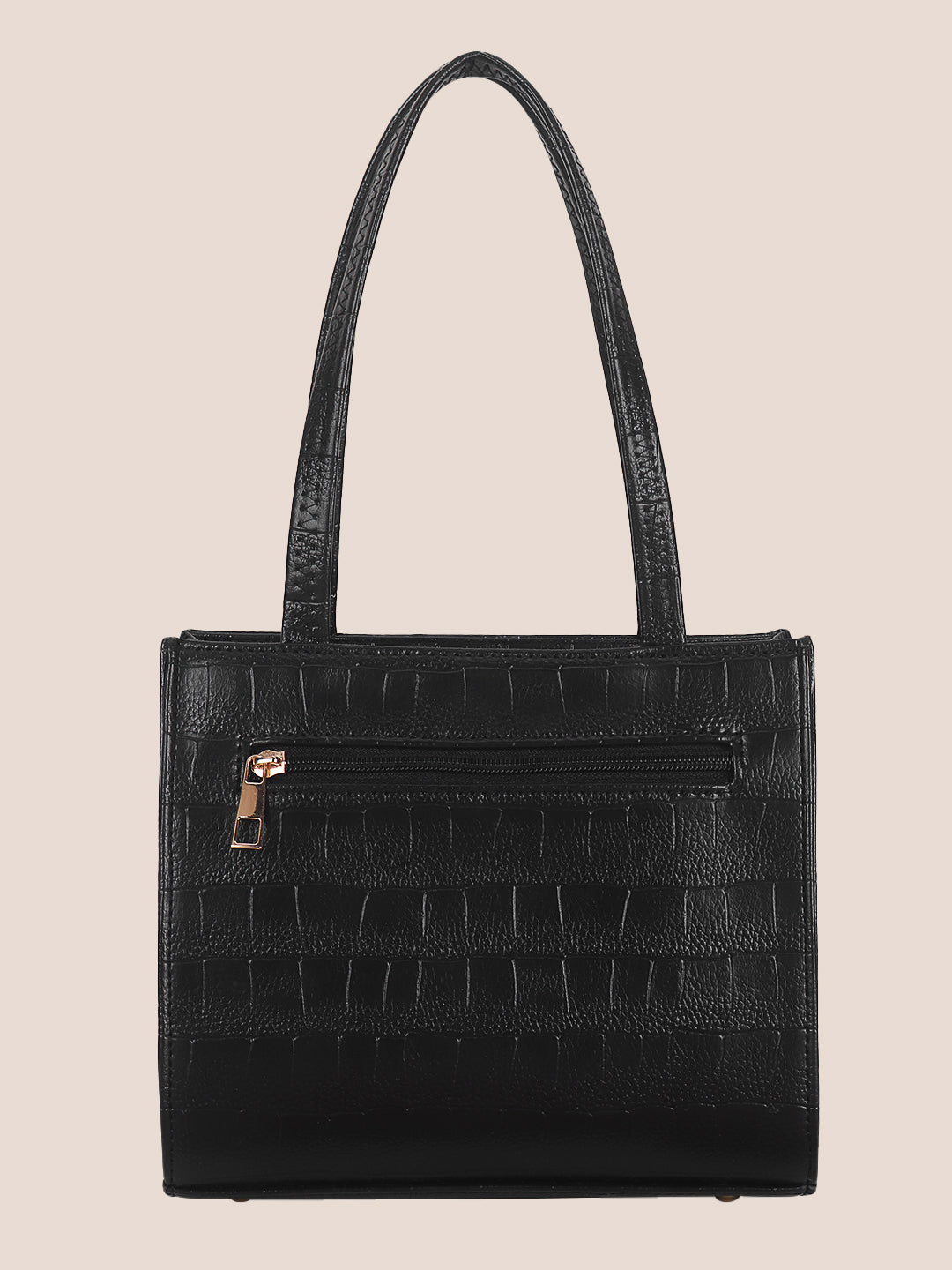 Black Synthetic Leather Handbag with Detachable Sling Belt