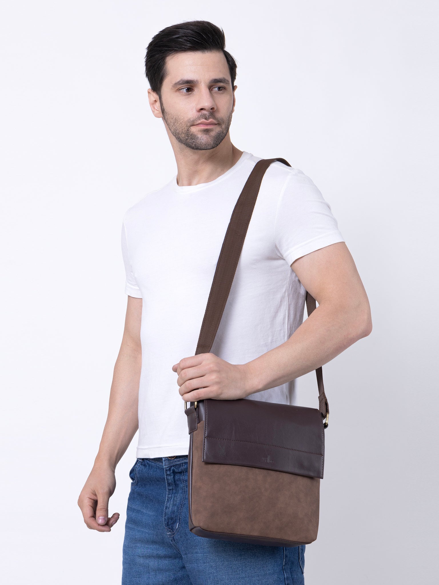 Brown Spacious Mens Messenger Bag