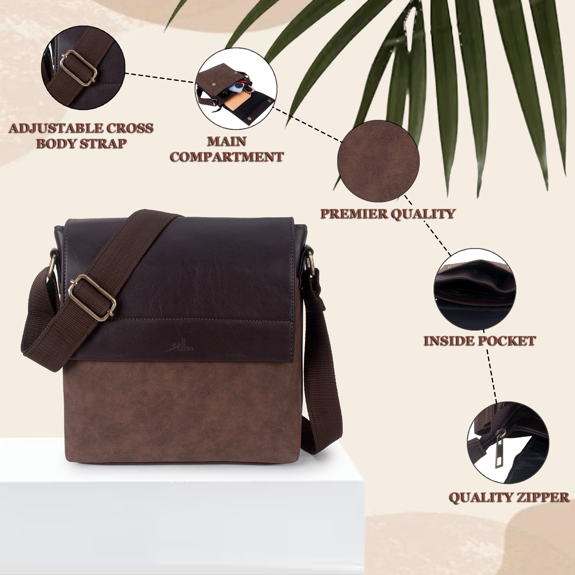 Brown Spacious Mens Messenger Bag