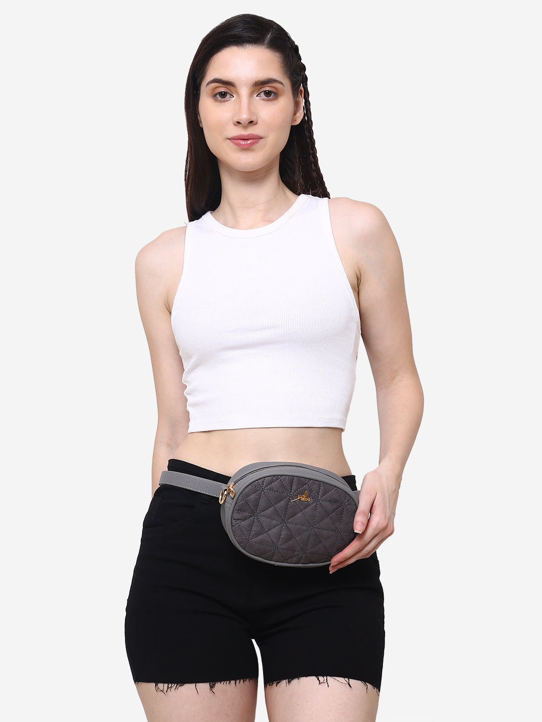 Suede sling bag cum fanny pack Grey